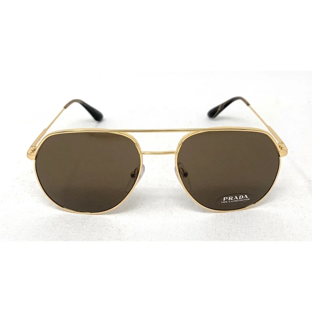 PRADA SPR 55U 5AK-8C1 Pilot Men's Sunglasses Conceptual‎ Gold w/ Brown 57mm